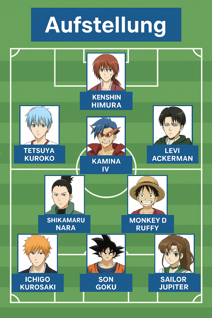 Das beste Fußball-Team bestehend aus Anime-Charakteren